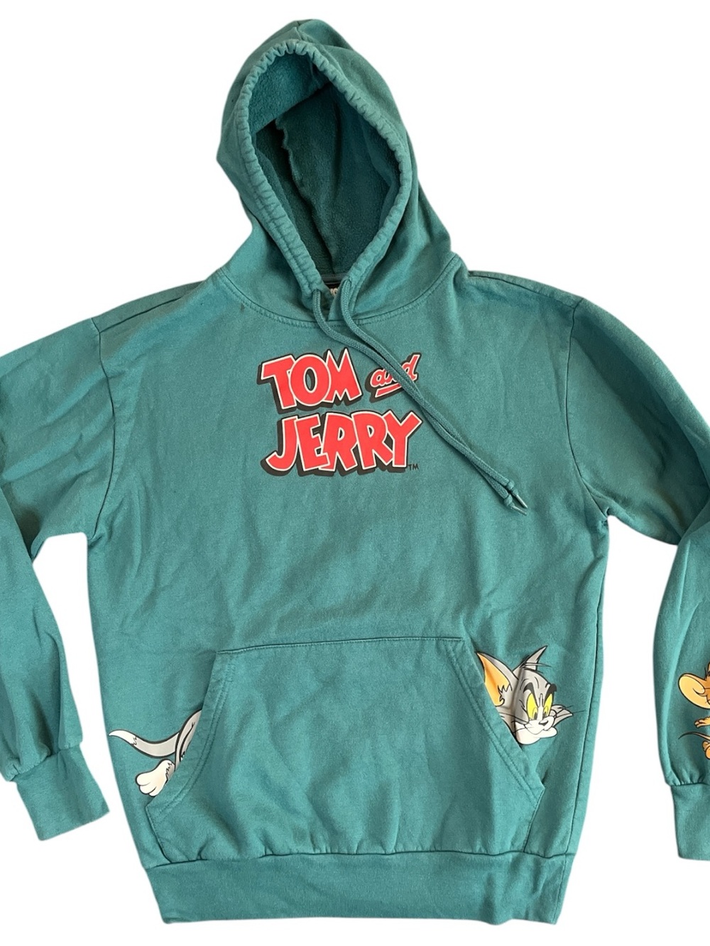 Tom and Jerry Woman’s Adult Small Teal Graphic Pullover Hoodie